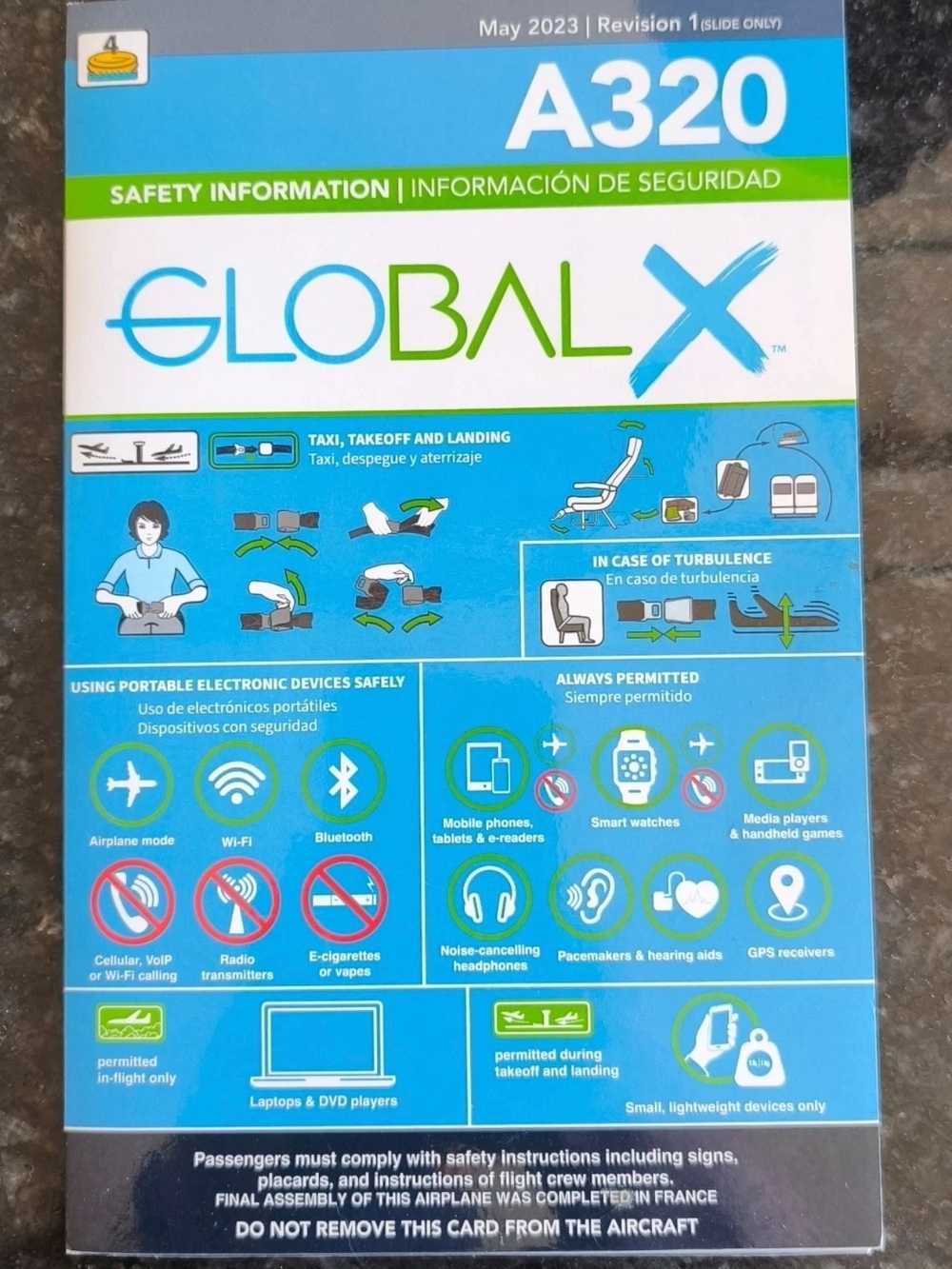 GlobalX Airbus A320 Safety Information Card